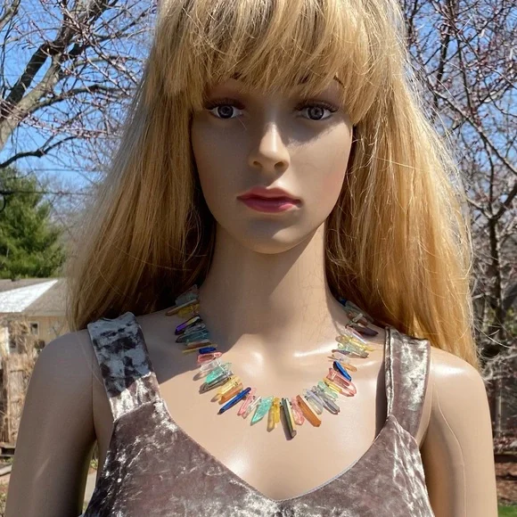 Genuine Quartz Multicolor Spike Necklace Each is OOAK - Picture 6 of 8